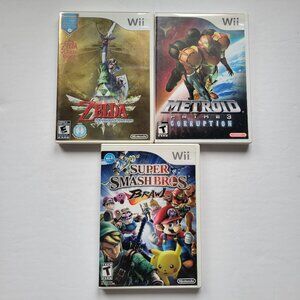 Three (3) Wii Games - Zelda, Metroid, Smash Bros Brawl